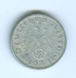 GERMANY 1941-E WORLD WAR 2 ERA  50 REICHSPFENNIG-EXTRA FINE