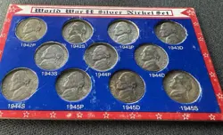 WORLD WAR 2 WW2 SILVER WAR NICKEL COMPLETE SET OF 11 35% SILVER COINS