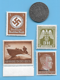 GERMANY WW2 1940 J 10 RPF SWASTIKA COIN & HITLER SWASTIKA STAMP LOT WW2 ERA #82