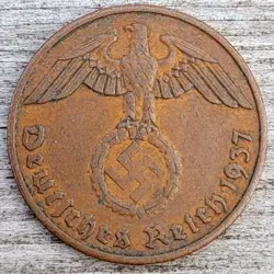 ? NAZI THIRD REICH - GERMAN WW2 2 PFENNIG, 1937. WWII COIN!