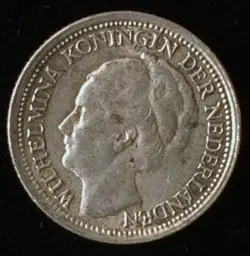 1941 NETHERLANDS SILVER 10 CENTS, WW2, QUEEN WILHELMINA