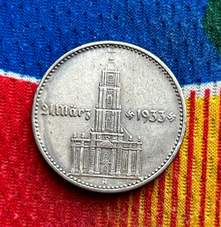 1934 A 2 MARK GERMAN SILVER WW2 GARRISONKIRCHE REICH COIN 5* SERVICE TONED