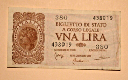 ITALY 1944 1 LIRE WORLD WAR 2 BANKNOTE