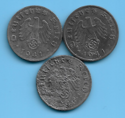 GERMANY THIRD REICH 1940 1941 1942 10 RPF SWASTIKA EAGLE COIN LOT WW2 ERA #7