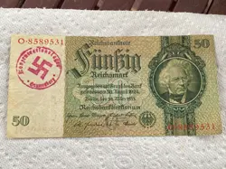 GERMAN   WW2 BANKNOTE WITH MILITARY   STAMP  NR 2