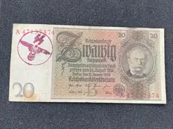 GERMAN   WW2 BANKNOTE WITH MILITARY   STAMP  NR 1