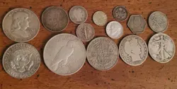 14 OLD WORLD SILVER AND USA COIN LOT-EARLY 1902-1967 ALL SILVER WW2 PEACE DOLLAR