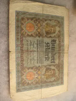 1920 GERMAN 100 MARK BANKNOTE, GERMANY CURRENCY ERA BETWEEN WWI WW2 WWII