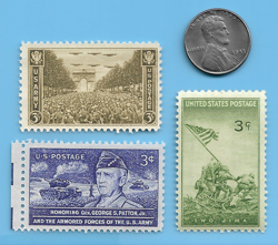 US WW2 1943 P STEEL PENNY & IWO JIMA MARINES PATTON STAMP LOT WW2 ERA        #7
