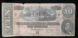 1864 $10 CONFEDERATE NOTE - SHORT SNORTER (WW2?)                     TQP1039/BH