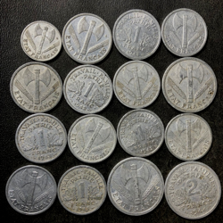 OLD VICHY FRANCE COIN LOT - 16 HISTORIC WW2 ERA OCCUPATION COINS - LOT #Y23