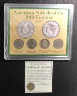 1900-1943 AMERICAN NICKELS OF THE 20TH CENTURY! INCLUDES WW2 SILVER NICKEL! COA!