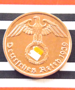 GERMAN COIN 1939 E 2 REICHSPFENNIG SWASTIKA COPPER 3RD REICH WW2 +RARE+ PFENNIG