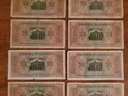 WWII GERMANY 20 REICHSMARK - WAR NOTE 10 LOT GERMAN COLLECTIBLE WW2 COLLECTION