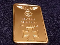 1 TROY OZ 24K GOLD CLAD GERMANY BAR IRON CROSS WW2 WWII W AIRTIGHT CASE