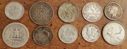 10 OLD WORLD SILVER & USA COIN LOT - EARLY 1906-1964 ALL SILVER WW2 - FAST SHIP