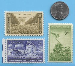 US WW2 1943 P STEEL PENNY & IWO JIMA MARINES PATTON STAMP LOT WW2 ERA        #22