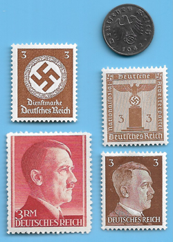 GERMANY WW2 1942 A 1 RPF SWASTIKA COIN & HITLER SWASTIKA STAMP LOT WW2 ERA #22