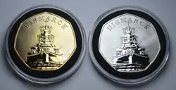 PAIR OF GERMAN BATTLESHIP BISMARCK COMMEMORATIVES IN CAPSULES. WW2 NAVY WARSHIP