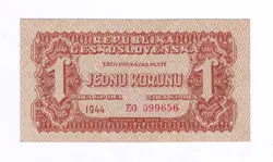 1 KORUNA 1944 P45A AVF CZECHOSLOVAKIA UNC UNCIRCULATED CZECH WW2 WWII