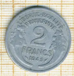 FRANCE 2 FRANCS 1945 WW2 COMBINED SHIPPING