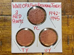 ?? LOT OF 3 WWII WORLD WAR 2 OPA RED POINT FOOD RATIONING TOKENS 1942-1945