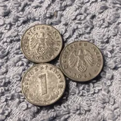3 DAMAGED WORLD WAR 2  1 REICHSPFENNIG ,GERMANY , SEE PHOTOS!!  1941 1942 1943