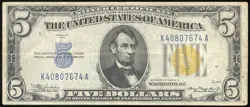 US PAPER MONEY 1934 A $5 NORTH AFRICA WW2 EMERGENCY ISSUE