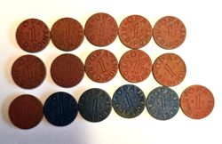 LOT OF 16  US OPA RED AND BLUE RATION TOKEN COLLECTIBLE WW2  OLD WAR