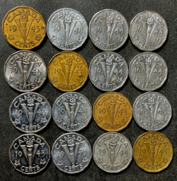 OLD CANADA COIN LOT - WW2 VICTORY NICKELS - 16 EXCELLENT COINS - LOT #J5