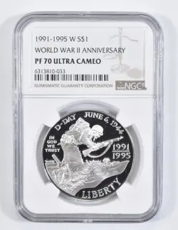 PF70 1991-95 1993 WORLD WAR 2 WWII COMMEMORATIVE PROOF SILVER DOLLAR NGC *6102