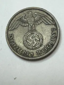 1937 THIRD REICH GERMANY WW2 ERA TEN REICHSPFENNIG PFENNIG BRONZE COIN