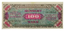 UNCIRC WW2 1944 GERMANY ALLIED OCCUPATION MILITARY CURRENCY 100 MARK BANKNOTE 27