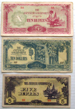 LOT OF 3 ASIA WW2 BANKNOTES CIRCULATED WORLD PAPER MONEY  CURRENCY
