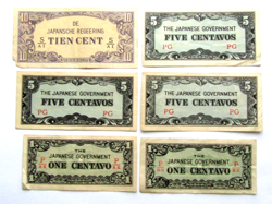 LOT OF 6 WORLD WAR 2 BANKNOTES 1942-44 CIRCULATED WORLD PAPER MONEY  CURRENCY