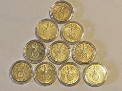 LOT OF 10 - GERMAN 2 REICHSMARK SILVER COIN HINDENBURG NAZI THIRD REICH WWII WW2