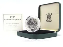 1995 SILVER PROOF SECOND WORLD WAR WW2 2 COIN BOX + COA DOVE OF PEACE AUCT5