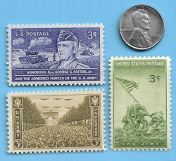 US WW2 1943 P STEEL PENNY & IWO JIMA MARINES PATTON STAMP LOT WW2 ERA        #68