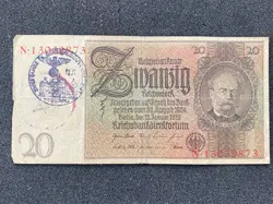 GERMAN   WW2 BANKNOTE WITH MILITARY   STAMP  WARSAW GHETTO
