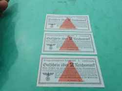 WW2 LOT 3 GERMAN PRISONER OF WAR CAMP GENERAL ISSUE CURRENCY 2 REICHSMARK