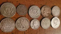 10 OLD WORLD SILVER & USA COIN LOT - EARLY 1938-1968 ALL SILVER WW2 - FAST SHIP