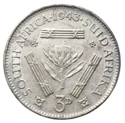 SOUTH AFRICA 1943 SILVER COIN WW2 KING GEORGE VI