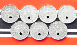 GERMAN FULL SET 7X COINS 1 REICHSPFENNIG 1940 A - J ZINC SWASTIKA 3RD REICH WW2