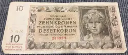 NAZI OCCUPIED WW2 BOHEMIA & MORAVIA 10 KORUN 1942