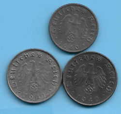 GERMANY THIRD REICH 1940 1941 1943 RPF SWASTIKA EAGLE COIN SET LOT WW2 ERA #44