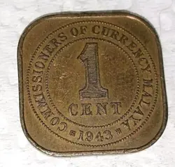 MALAYA GEORGE VL 1943 ONE CENT WW2 ERA