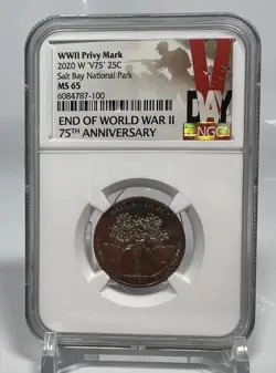2020-W SALT BAY QUARTER NGC MS65 PRIVY WWII MARK V75 WORLD WAR 2 COIN