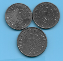 GERMANY THIRD REICH MIXED 1, 5 RPF SWASTIKA EAGLE COIN LOT WW2 ERA #50