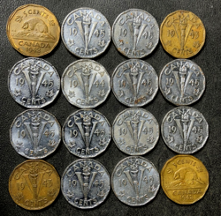 OLD CANADA COIN LOT - WW2 VICTORY NICKELS - 16 EXCELLENT COINS - LOT #J15