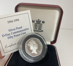 D DAY COMMEMORATIVE SILVER PROOF 50P FIFTY PENCE COIN 1994 BOXED ROYAL MINT WW2
